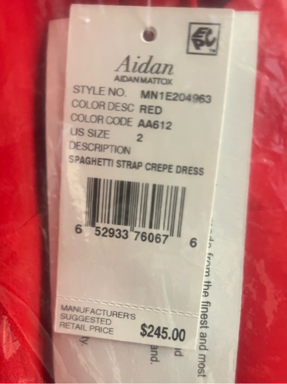 NWT Aidan Mattox Red Crepe Plunging V-Neck Gown Size 2 - Picture 6 of 9